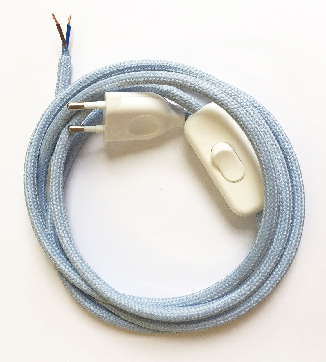 Assembled Supply Cord with Plug and Inline Cord Switch Pastel Blue 2 Core 2m