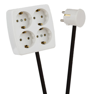 White 4-Way Socket Outlet Black