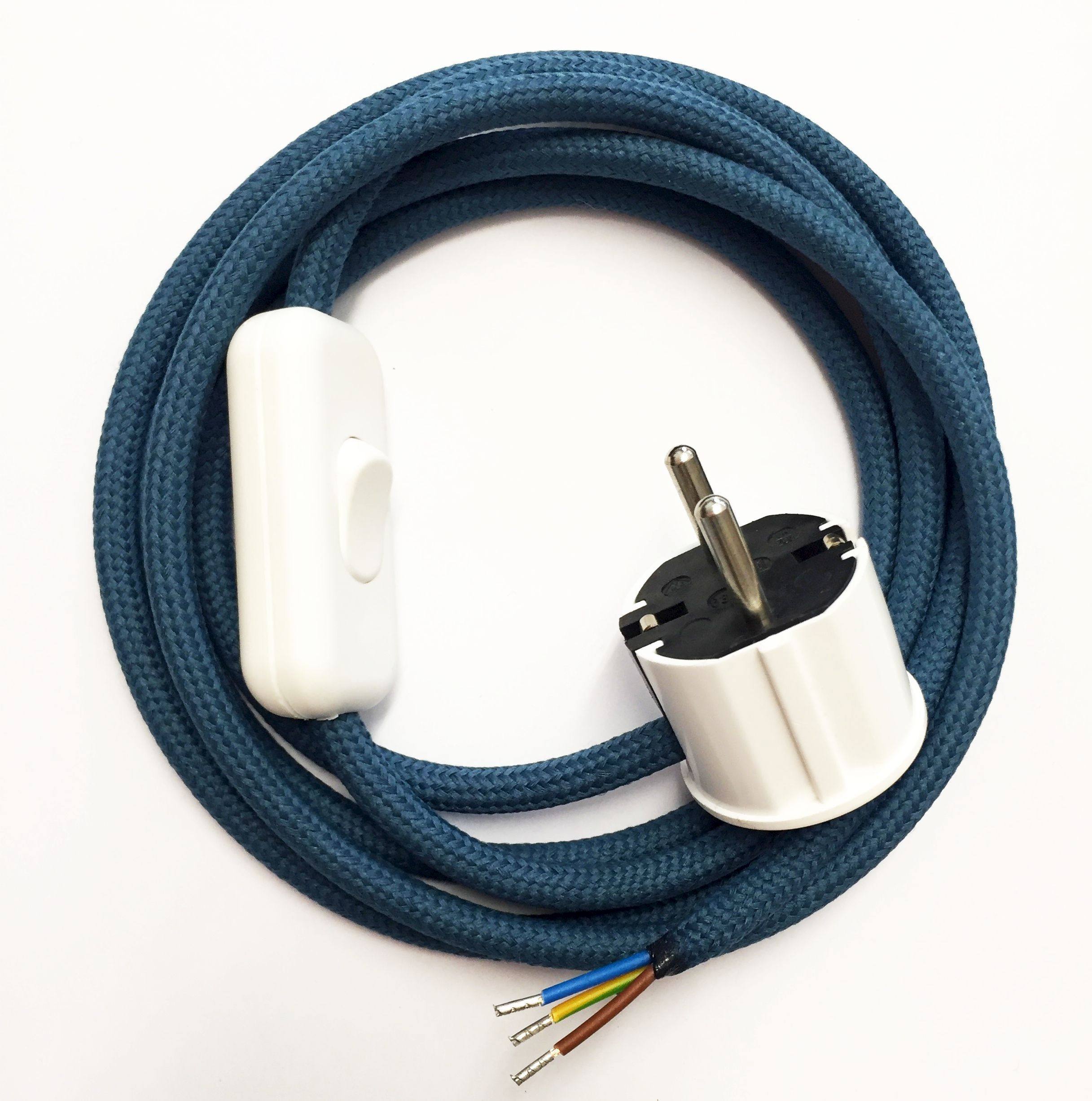 Assembled Supply Cord with Plug and Inline Cord Switch Azure 3 Core