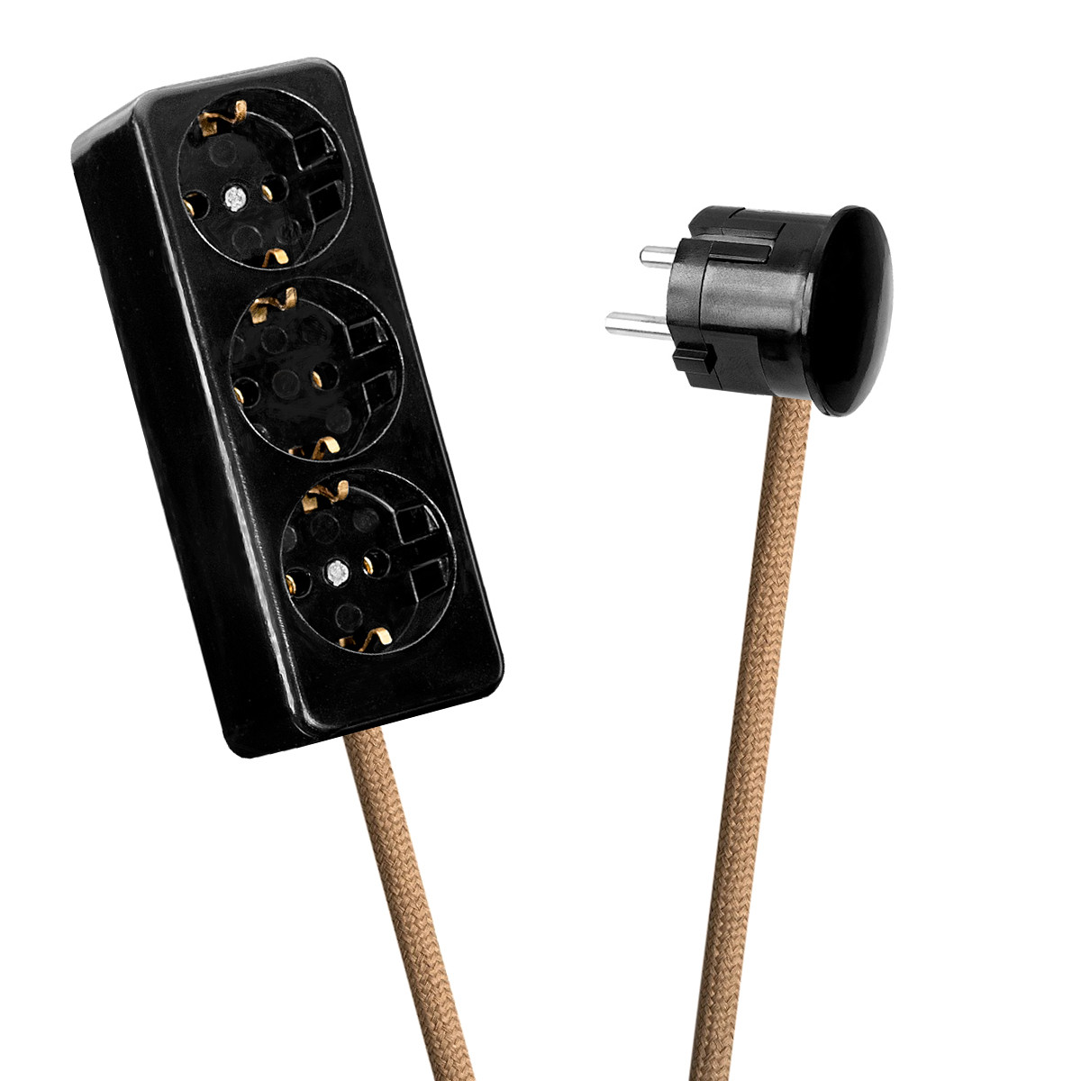 Black 3-Way Socket Outlet Beige