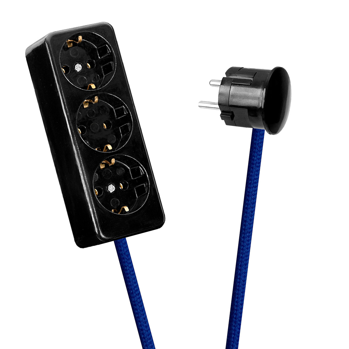 Black 3-Way Socket Outlet Blue