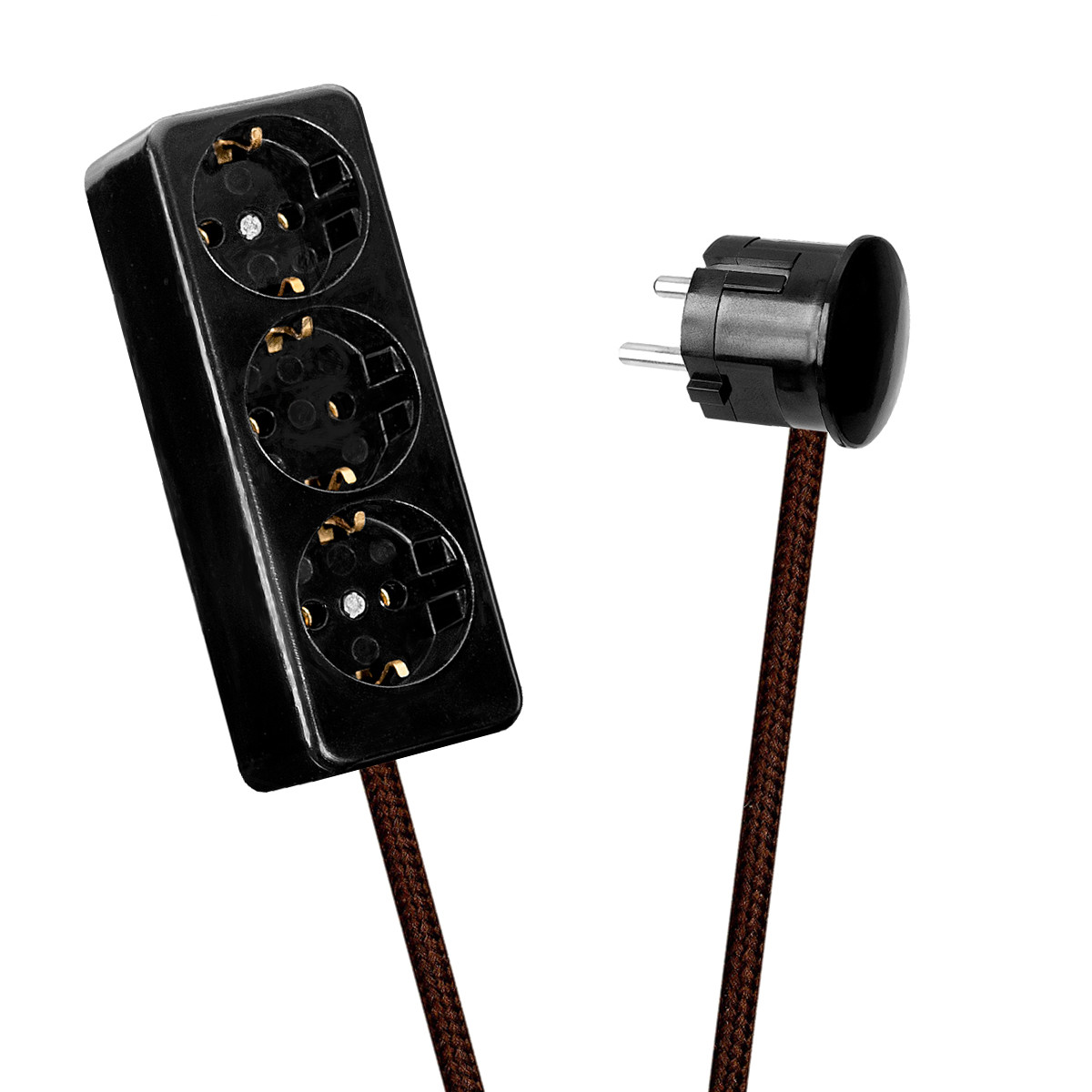 Black 3-Way Socket Outlet Brown