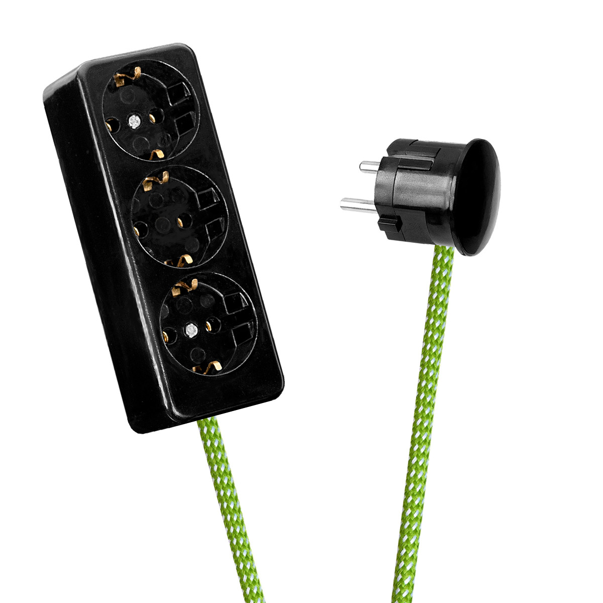 Black 3-Way Socket Outlet Green-White Spots