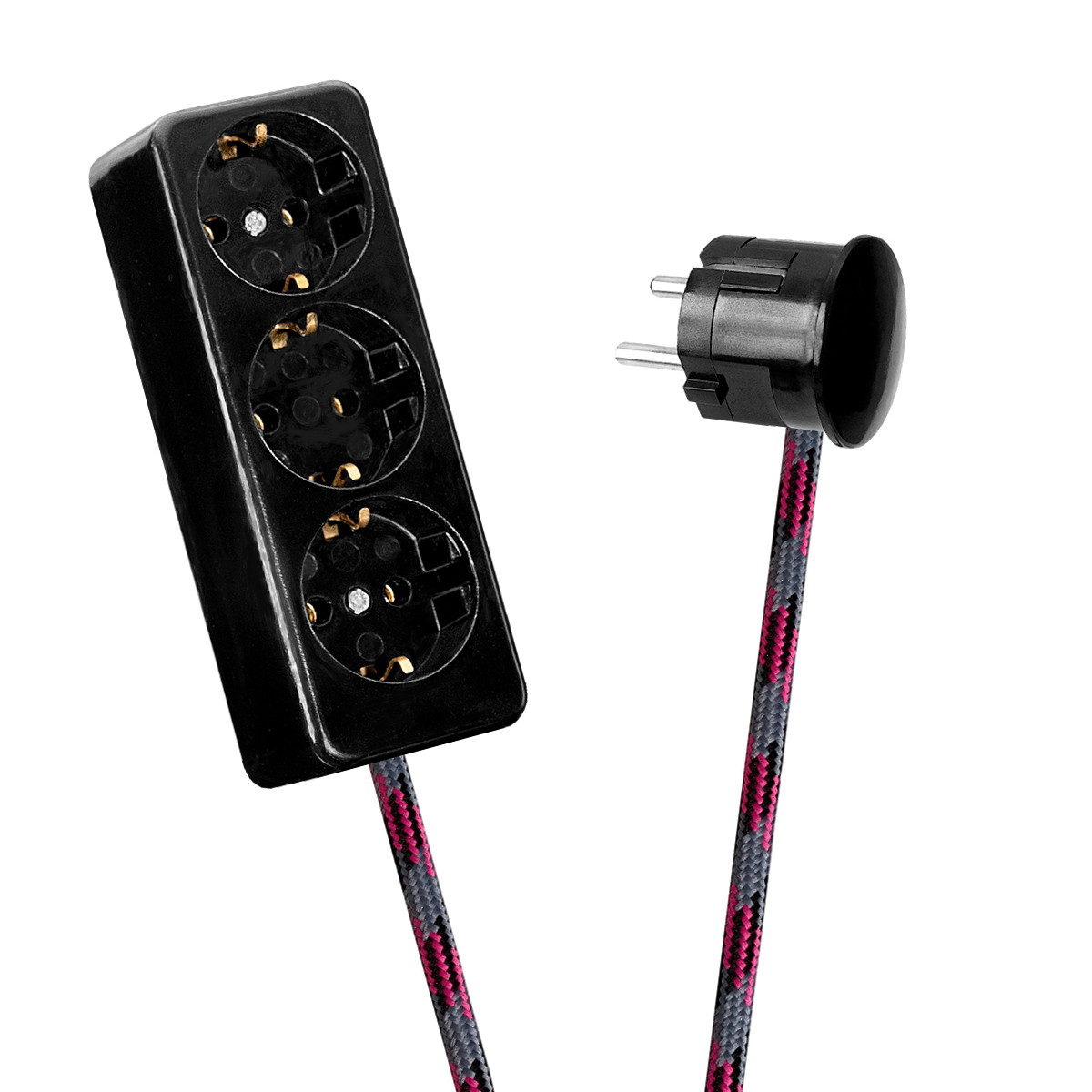 Black 3-Way Socket Outlet Grey-Black-Cerise