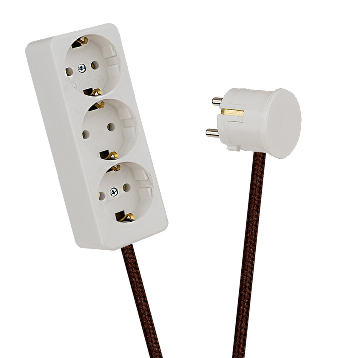 White 3-Way Socket Outlet Brown