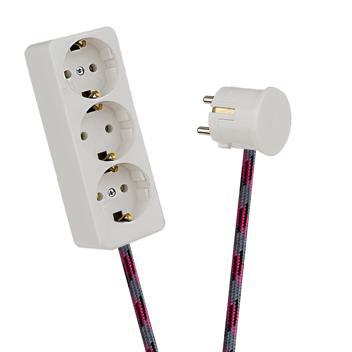 White 3-Way Socket Outlet Grey-Black-Cerise