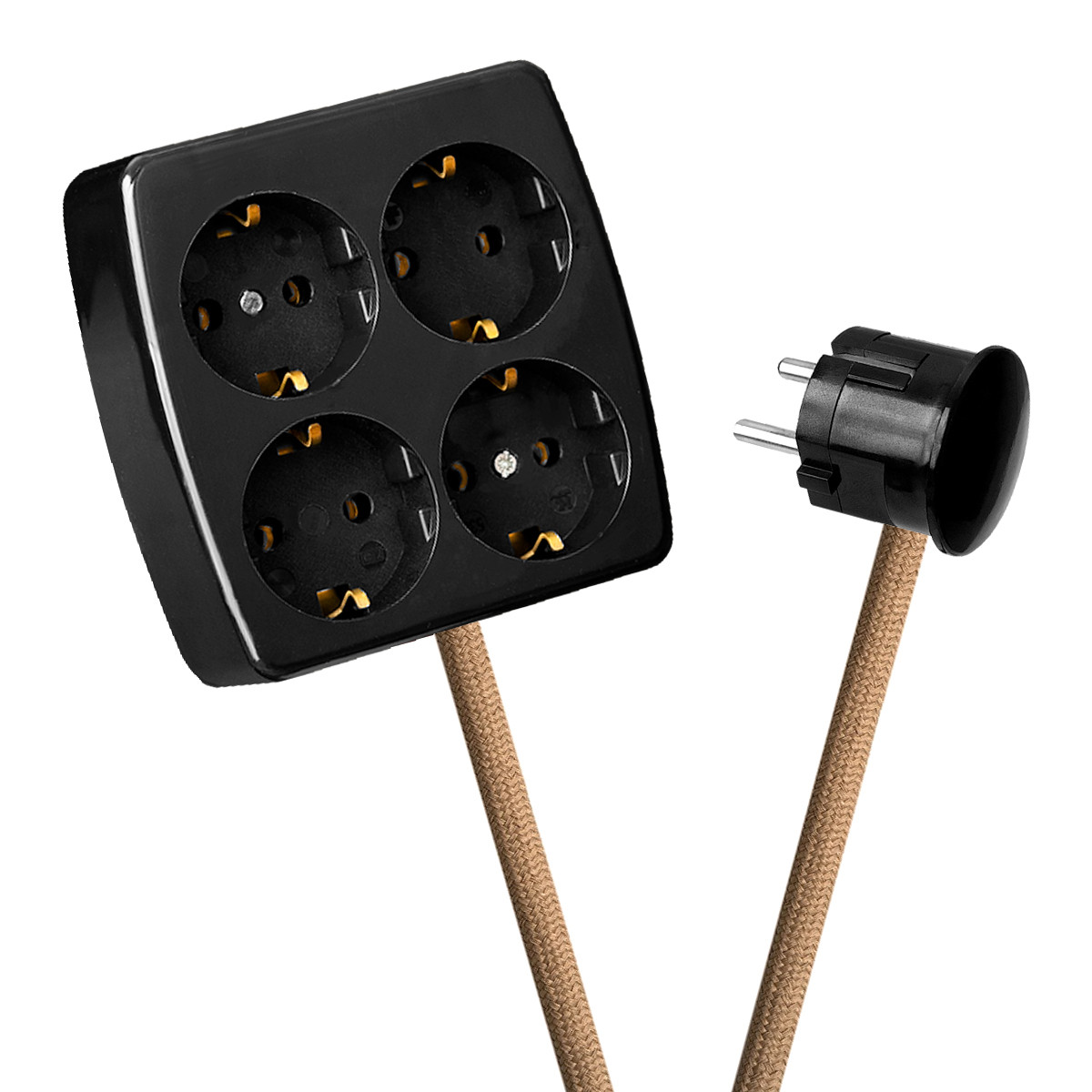 Black 4-Way Socket Outlet Beige