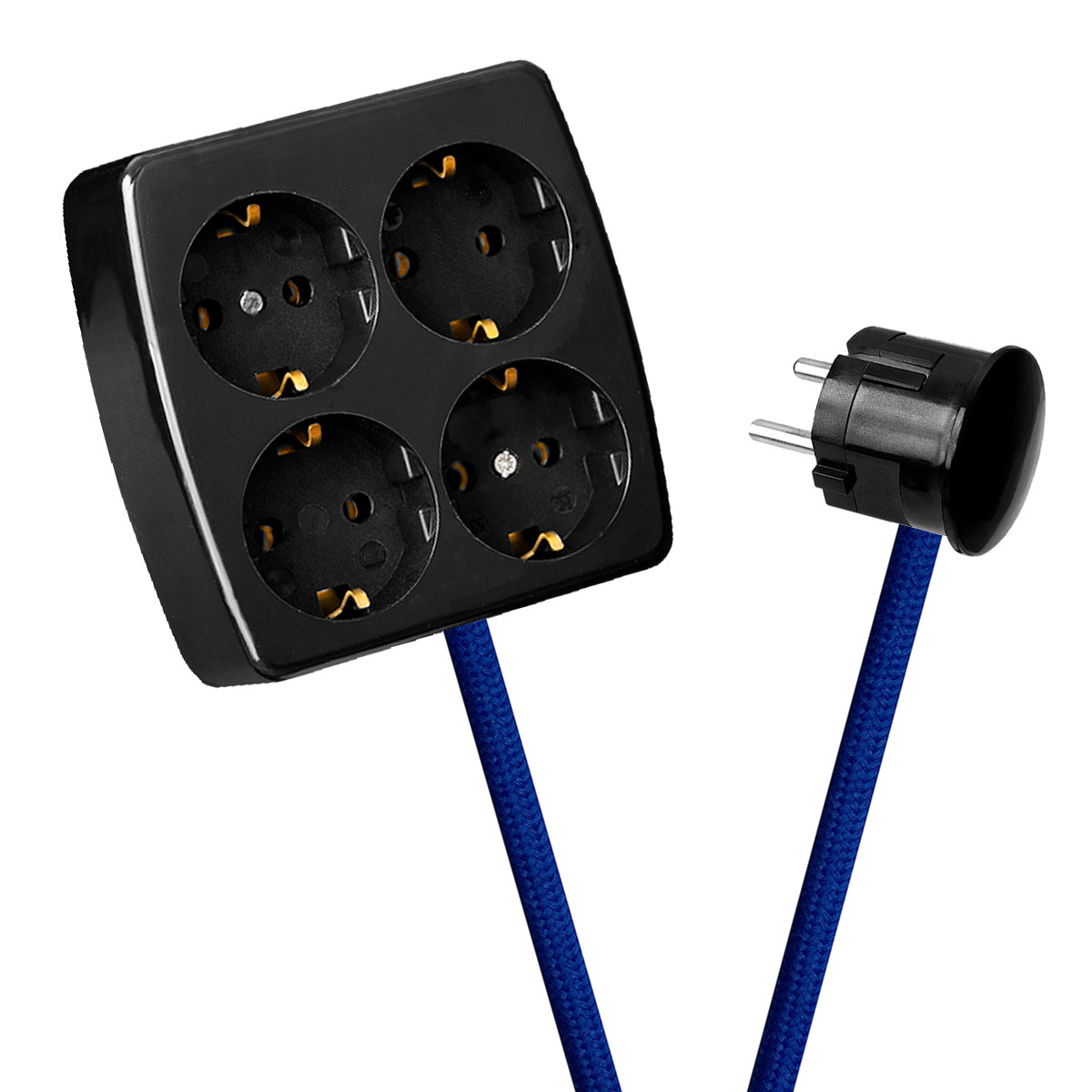 Black 4-Way Socket Outlet Blue