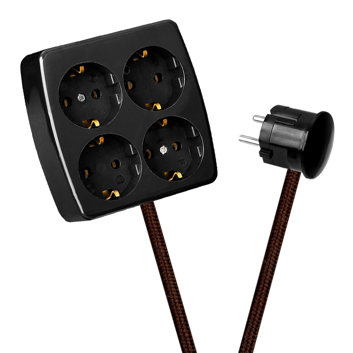 Black 4-Way Socket Outlet Brown