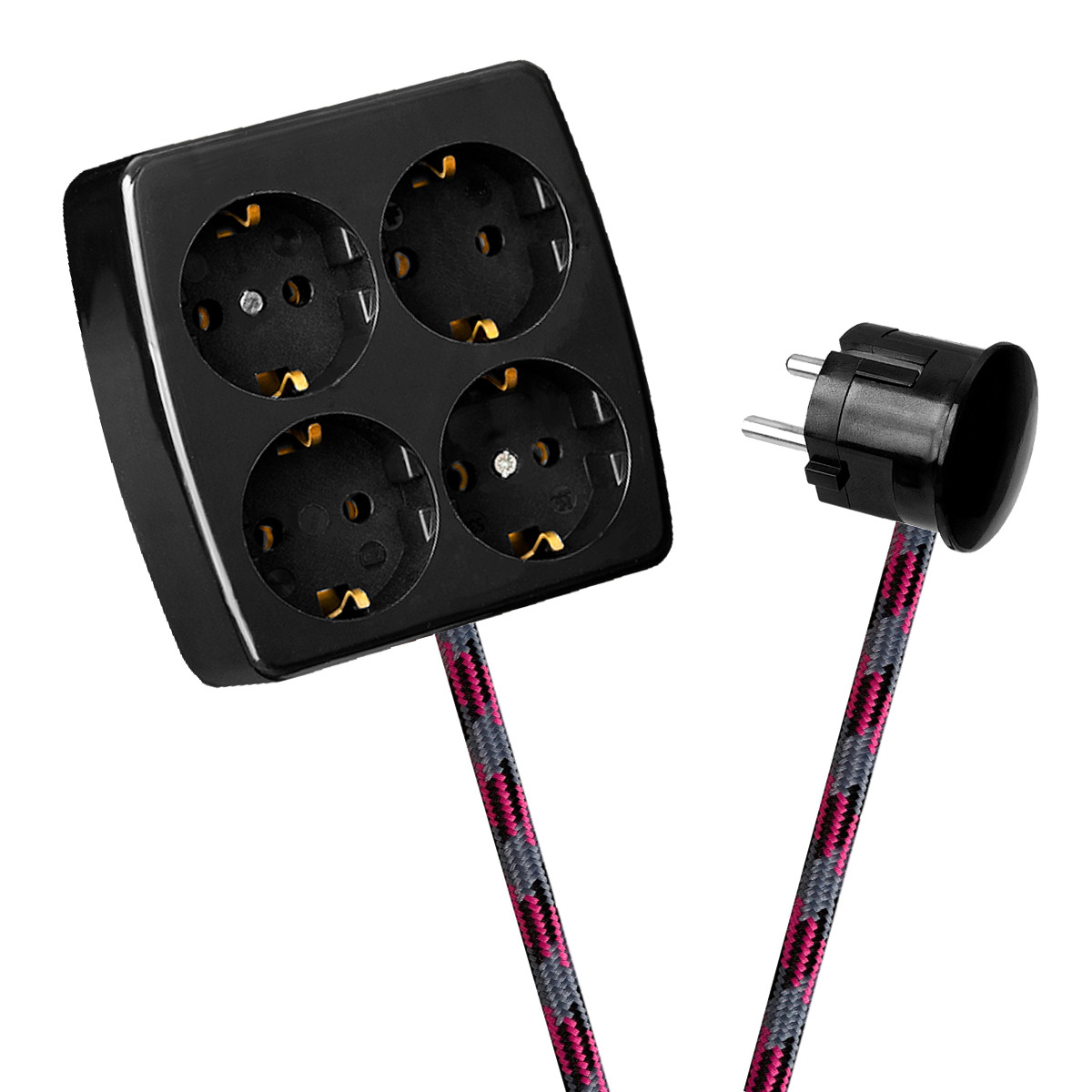 Black 4-Way Socket Outlet Grey-Black-Cerise