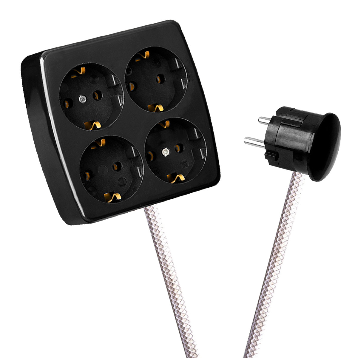 Black 4-Way Socket Outlet Off White Netlike