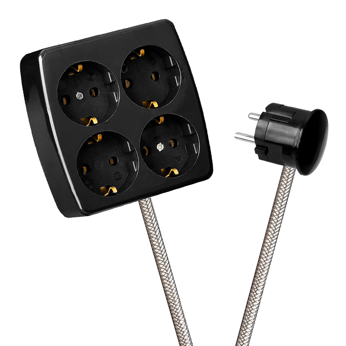 Black 4-Way Socket Outlet Silver Grey Netlike