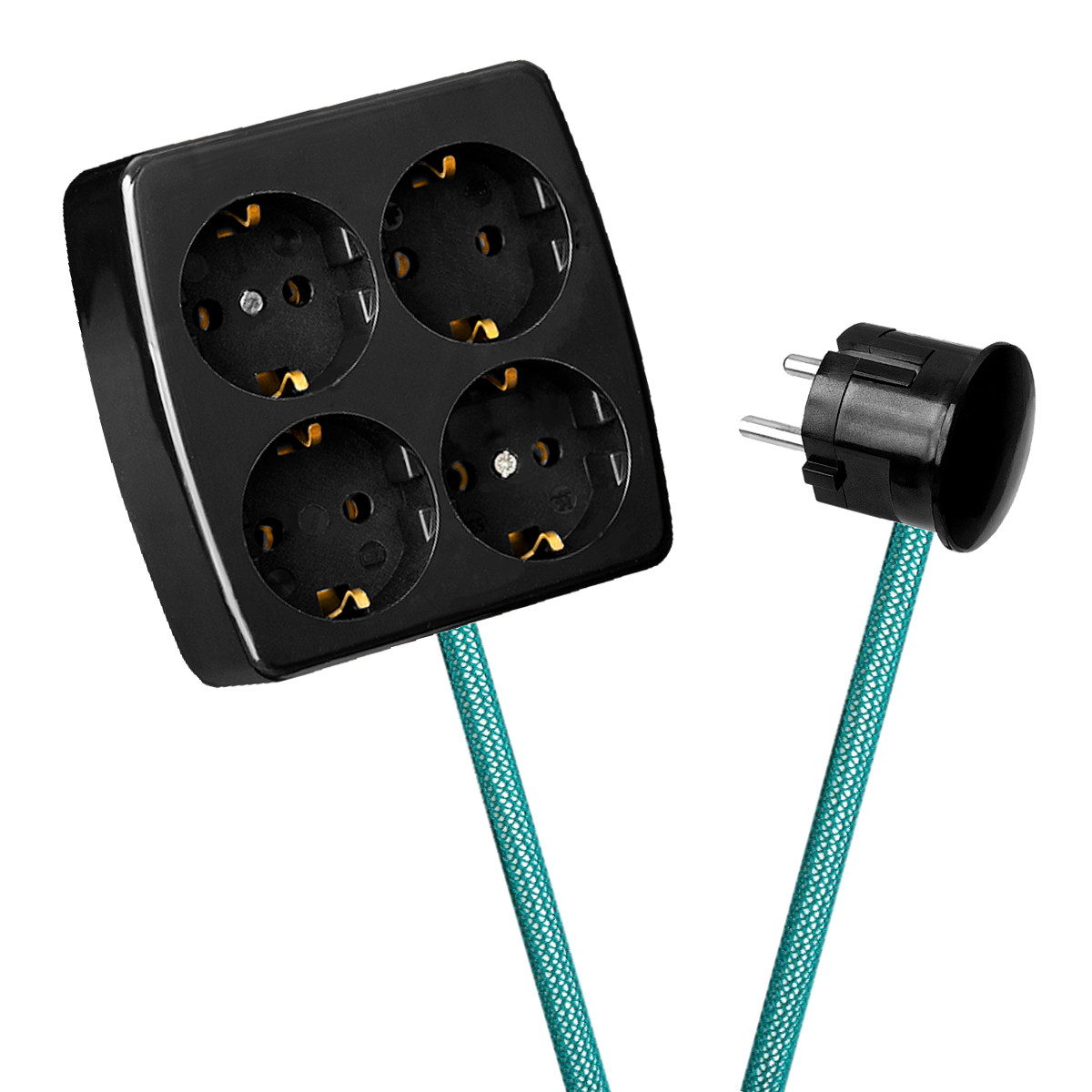 Black 4-Way Socket Outlet Turquoise Netlike