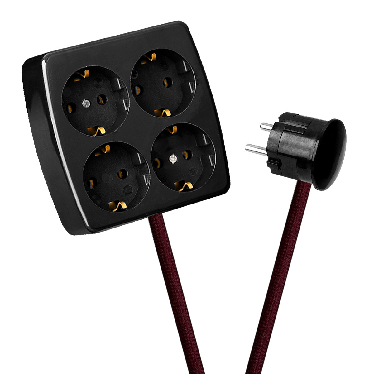 Black 4-Way Socket Outlet Wine Red