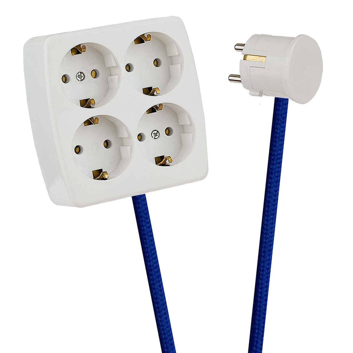 White 4-Way Socket Outlet Blue