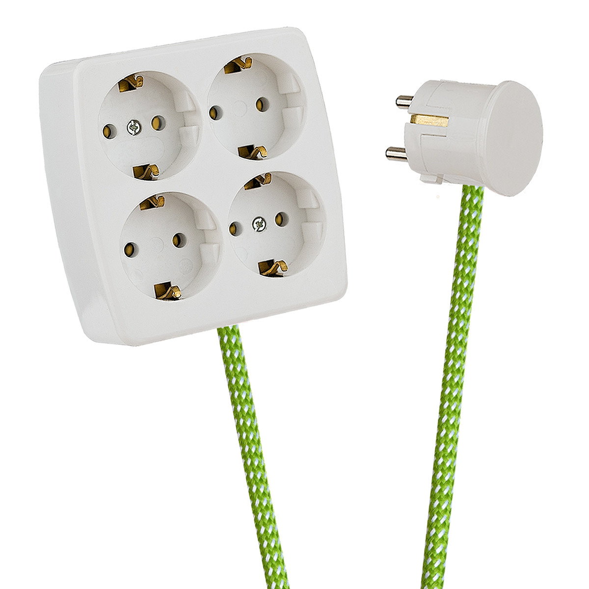 White 4-Way Socket Outlet Green-White Spots