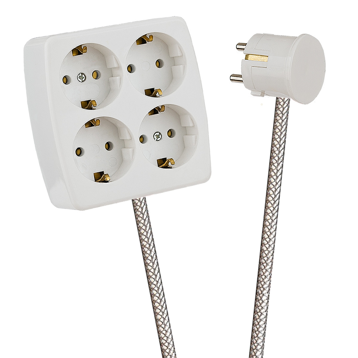 White 4-Way Socket Outlet Silver Grey Netlike