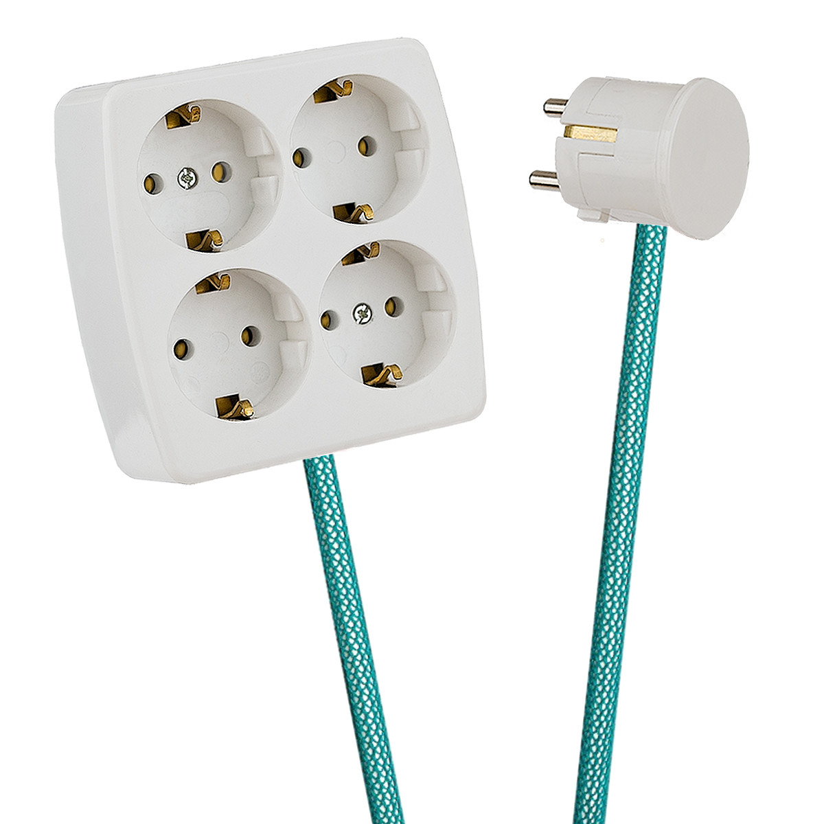 White 4-Way Socket Outlet Turquoise Netlike