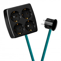 Black 4-Way Socket Outlet Turquoise