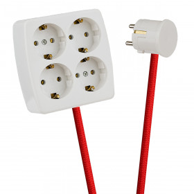 White 4-Way Socket Outlet Red