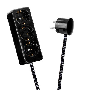 Black 3-Way Socket Outlet Black-White Spots