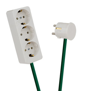 White 3-Way Socket Outlet Green