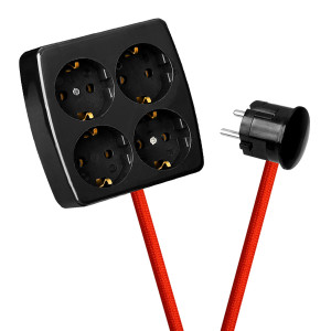 Black 4-Way Socket Outlet Rust Red