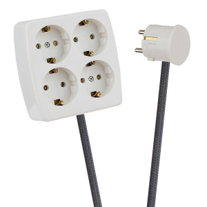 White 4-Way Socket Outlet Dark Grey