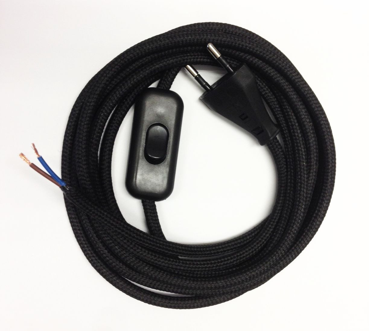 Assembled Supply Cord with Plug and Inline Cord Switch Black 2 Core