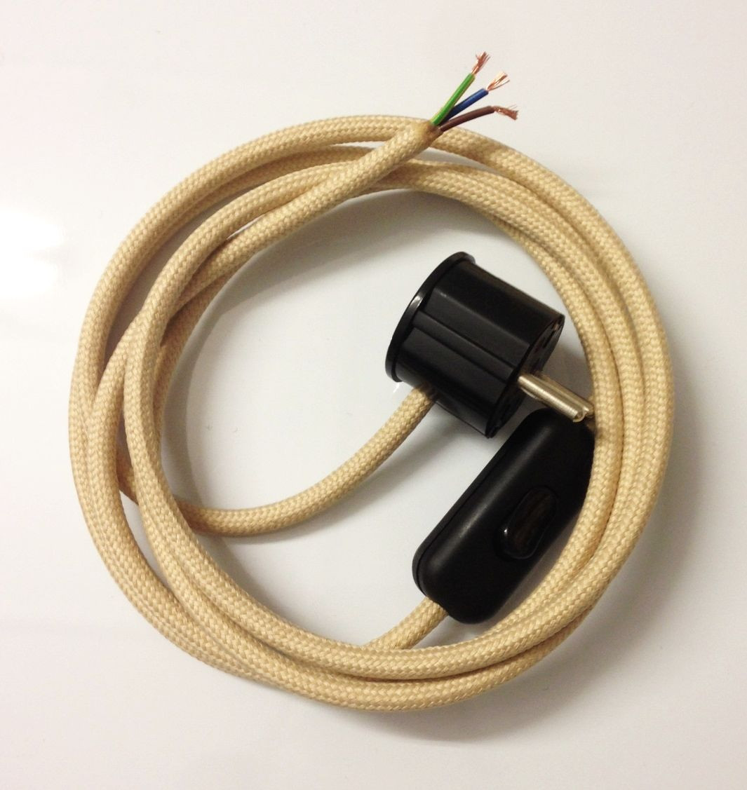 Assembled Supply Cord with Schuko Plug and Inline Cord Switch Light Beige 3 Core 2m  