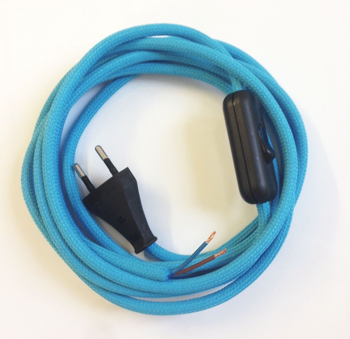 Assembled Supply Cord with Plug and Inline Cord Switch Blue-Turquoise 2 Core 3m