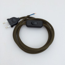 Assembled Supply Cord with Plug and Inline Cord Switch Dark Green 2 Core 2m