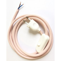Assembled Supply Cord with Plug and Inline Cord Switch Pastel Pink 2 Core 2m