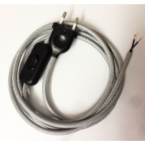 Assembled Supply Cord with Plug and Inline Cord Switch Silver 2 Core 2m