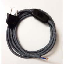 Assembled Supply Cord with Plug and Inline Cord Switch Dark Grey 2 Core 2m