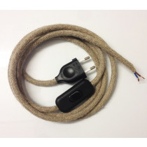 Assembled Supply Cord with Plug and Inline Cord Switch Linen 2 Core 3m