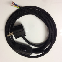 Assembled Supply Cord with Schuko Plug and Inline Cord Switch Black 3 Core 2m