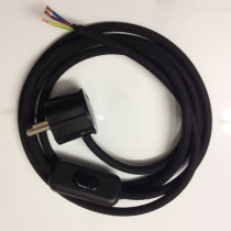 Assembled Supply Cord with Schuko Plug and Inline Cord Switch Black 3 Core 3m