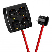 Black 4-Way Socket Outlet Red