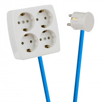 White 4-Way Socket Outlet Blue Turquoise