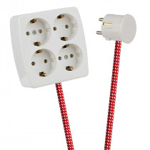 White 4-Way Socket Outlet Red-White Spots