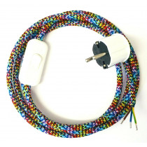 Assembled Supply Cord with Schuko Plug, Inline Cord and Switch Varicolored 3 Core 2m white components