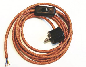 Assembled Supply Cord with Schuko Plug and Inline Cord Switch Copper 3 Core