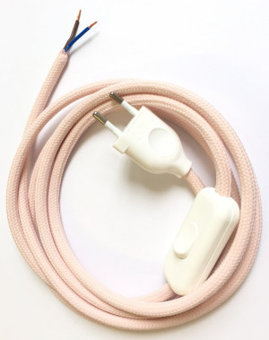 Assembled Supply Cord with Plug and Inline Cord Switch Pastel Pink 2 Core 2m