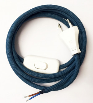 Assembled Supply Cord with Plug and Inline Cord Switch Azure 2 Core