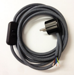 Assembled Supply Cord with Schuko Plug and Inline Cord Switch Dark Grey 3 Core
