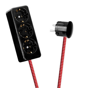 Black 3-Way Socket Outlet Red-White Spots