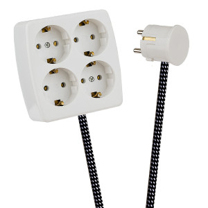 White 4-Way Socket Outlet Black-White Spots