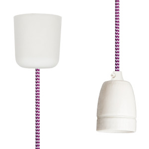 Pendant Lamp Porcelain White-Cerise Zig Zag