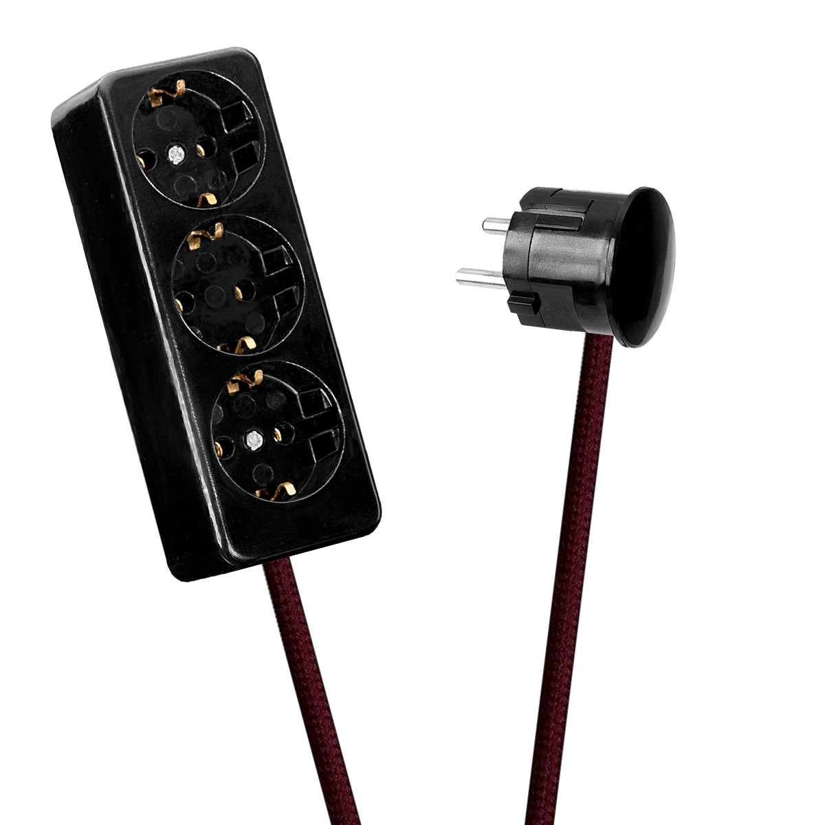 Black 3-Way Socket Outlet Wine Red